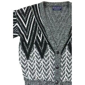 Vintage Barnaby Geometric Knit Cardigan Sweater Small Medium S/M Herringbone